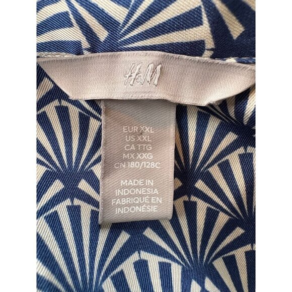 H&M Navy & White Geometric Print Long Sleeve Button-Up Shirt 2XL - Picture 8 of 9